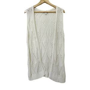 Coldwater‎ Creek Crochet Knit Open Front Cardigan Size L White Cottagecore Boho